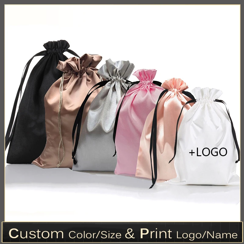Luxury Bags And Shoes - 10 個カスタムサテンエクステンションヘアバッグ高級品シルク包装巾着ポーチ化粧ケース靴布かつら収納袋
