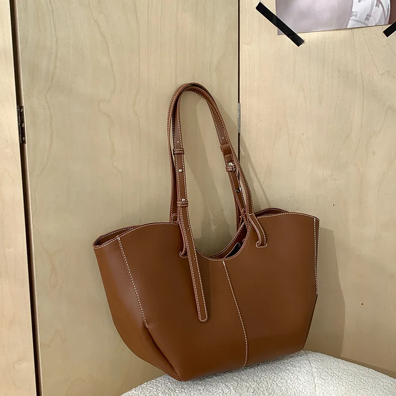 Luxury Bags Vendor - ヴィンテージ女性用ハンドバッグ 大容量ポータブルショッピングショルダーバッグ 高級PUレザー レディース通勤用アンダーアームトートバッグ ボルサ