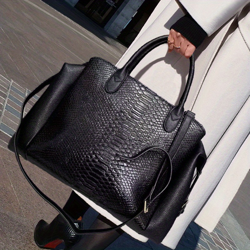 Luxury Bags Vegan - 軽やかな高級感漂うエレガントなレトロレディース大容量蛇柄ハンドバッグ、ファッショナブルなヴィーガンレザーバッグ、レディース財布