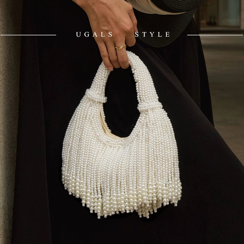 Luxury Bags Vendor - デザインハンドルパールイブニングクラッチバッグ、高級デザイナーロングタッセルクラッチパースバッグ