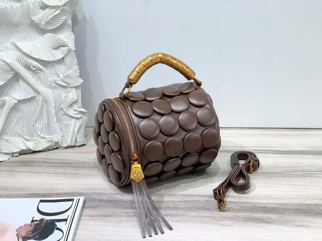 Luxury Bags Youtube - レトロボタンレザーハンドバッグ 女性用 高級ラウンドチューブバケットバッグ ファッションショルダークロスボディバッグ