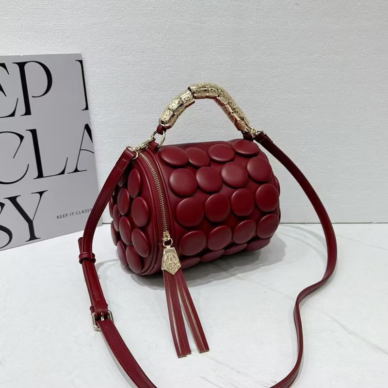 Luxury Bags Youtube - 2025年新作デザイン レディース レトロボタン レザーハンドバッグ 高級ラウンドチューブ バケットバッグ