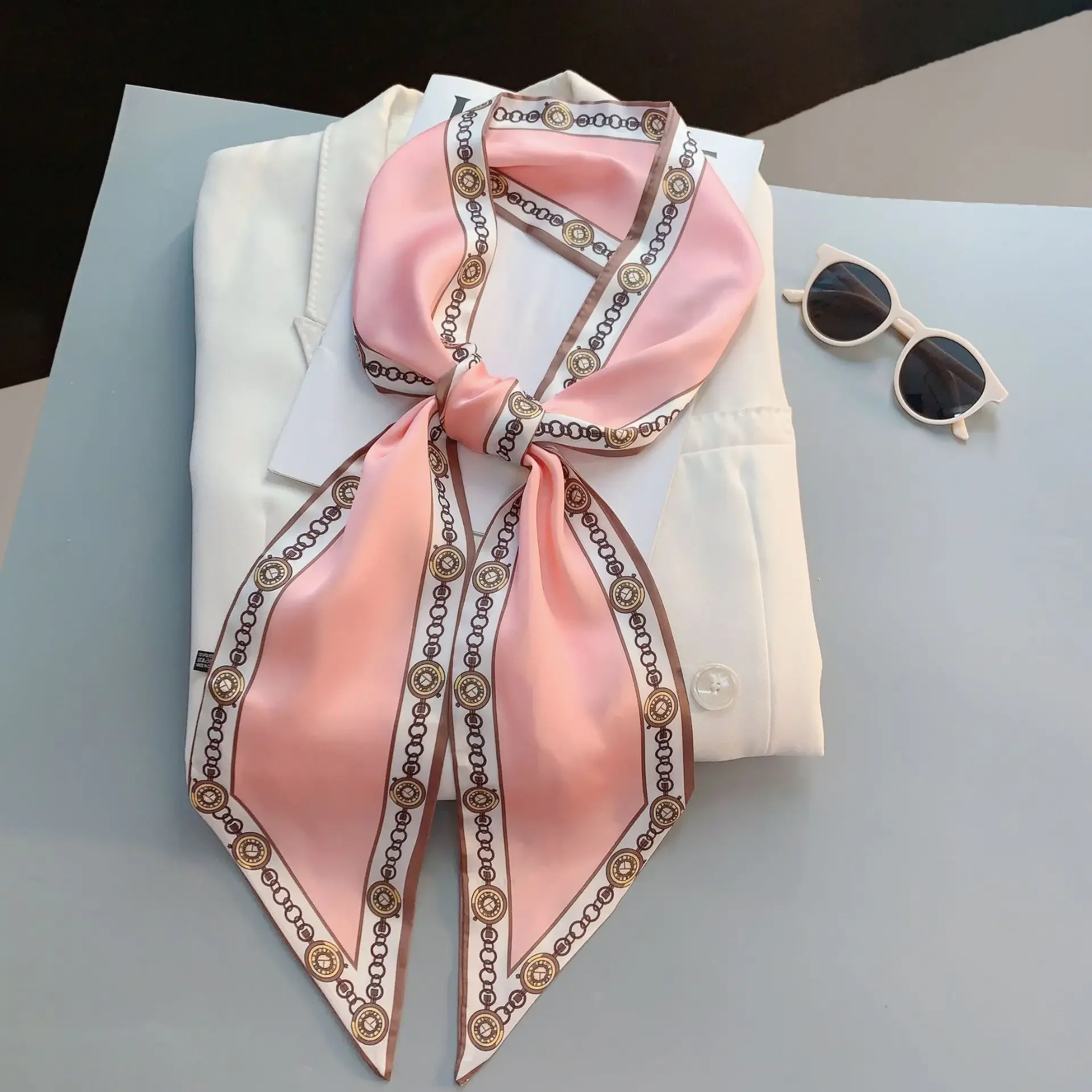 デザインプリントスキニースカーフ格子柄馬毛ヘアバンドスカーフ - Luxury Bags Brands For Women のレビューと価格