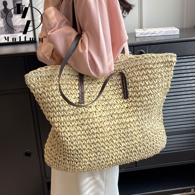 女性のための大きな編まれたストローバッグ,ビーチバッグ,大容 - Luxury Bags Vendor のレビューと価格