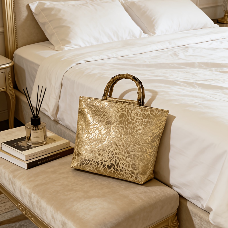 ライトラグジュアリーなメタリックゴールドジャカードリーフ柄ト - Luxury Bags Vendor のレビューと価格