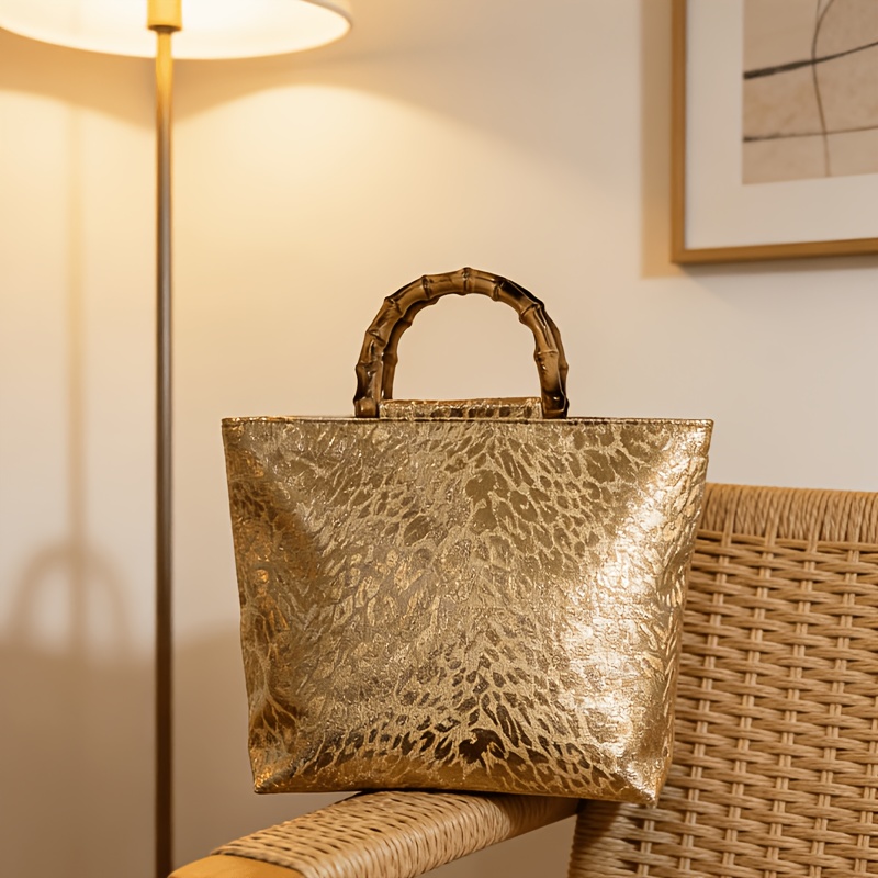 ライトラグジュアリーなメタリックゴールドジャカードリーフ柄ト - Luxury Bags Vendor のレビューと価格