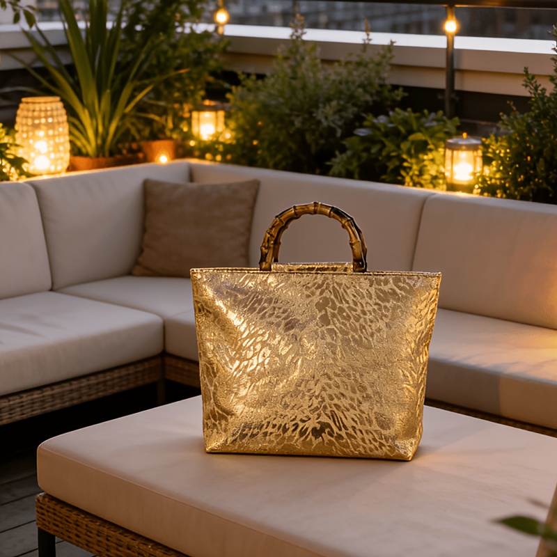 ライトラグジュアリーなメタリックゴールドジャカードリーフ柄ト - Luxury Bags Vendor のレビューと価格