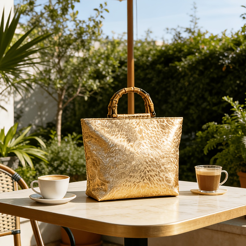 ライトラグジュアリーなメタリックゴールドジャカードリーフ柄ト - Luxury Bags Vendor のレビューと価格